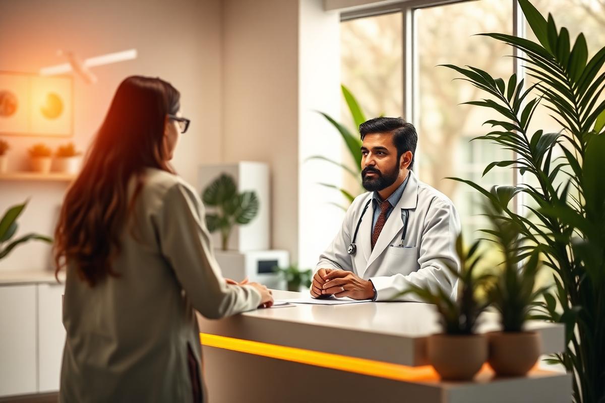 Ayurvedic physician consulting a patient at the clinic